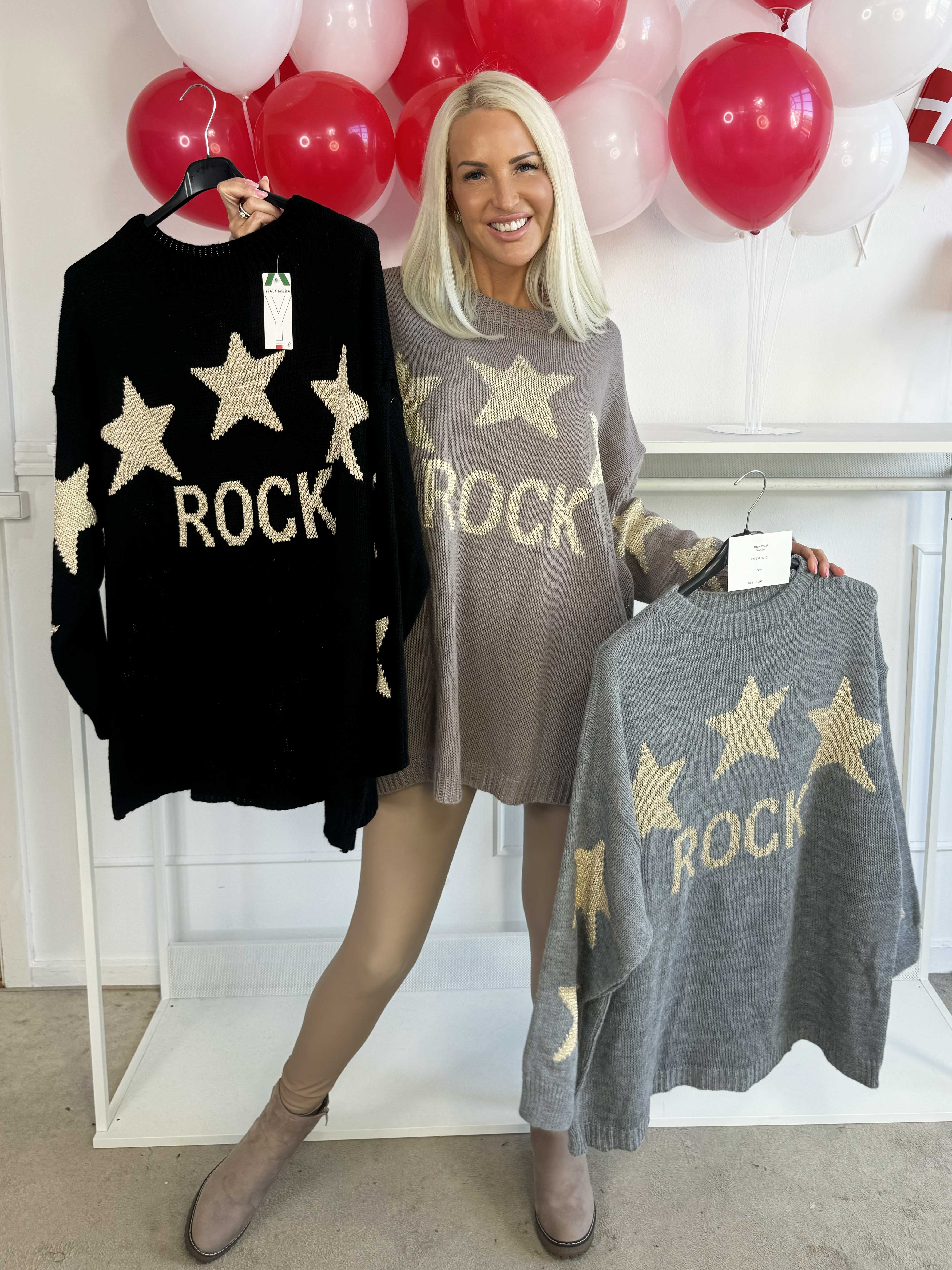 Rock - Stickad blus med stjärnor i guldtrådar